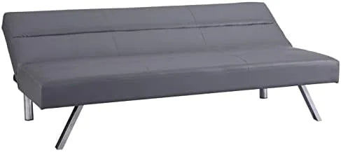 Faux Leather Convertible Futon Sofa Bed with Chrome Legs Q9845