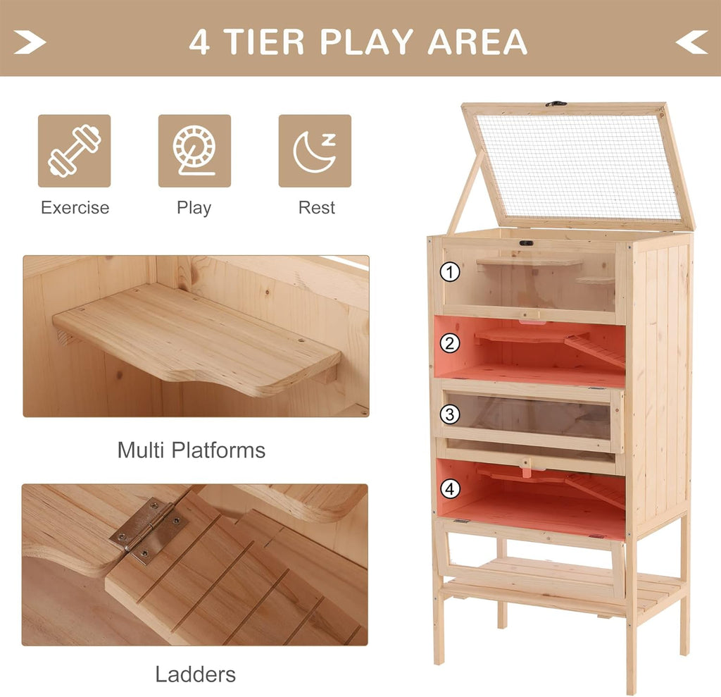 5-Tier Wooden Hamster Cage with Openable Top and Front Door Q3533