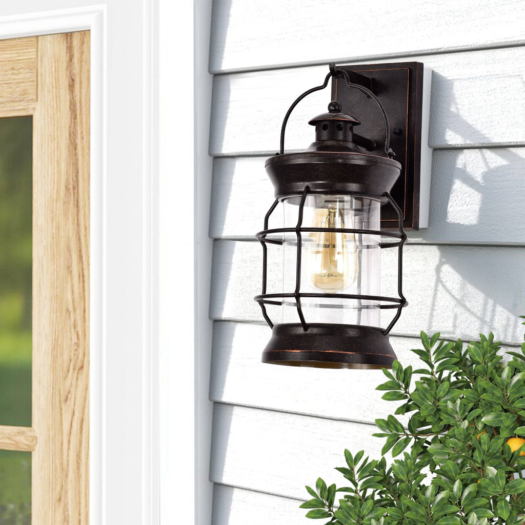 1-Light Oil Rubbed Bronze Outdoor Wall Lantern Sconce with Clear Glass M320