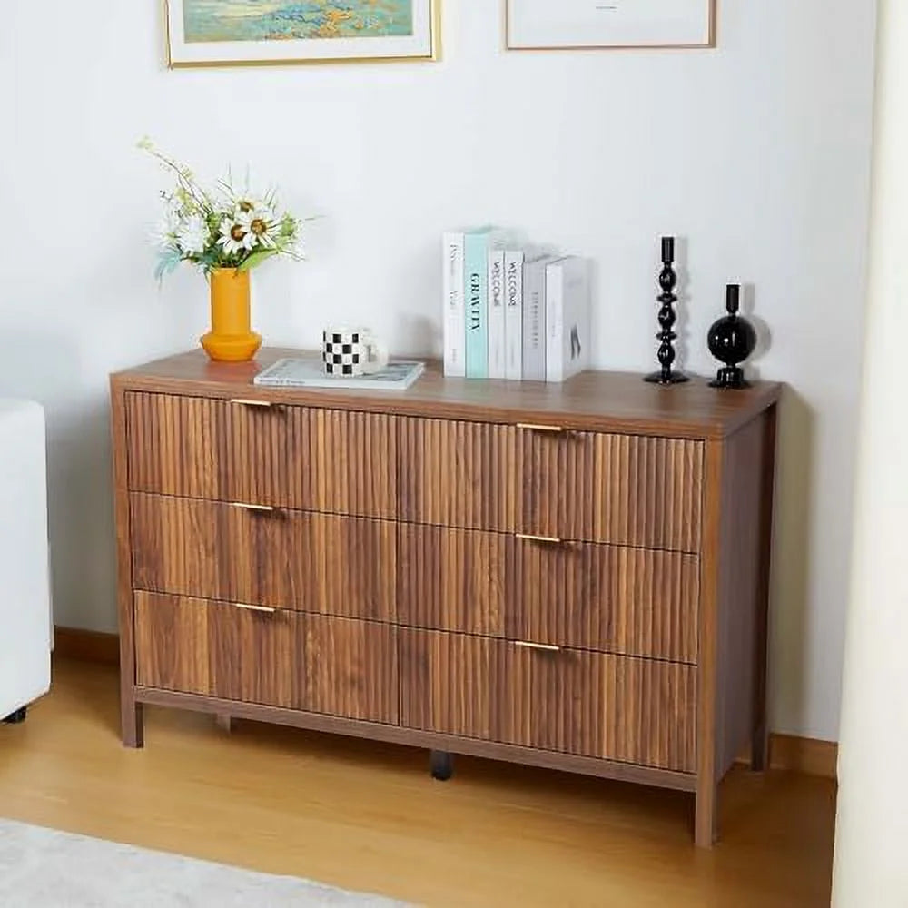 6 Drawer Double Dresser with Fluted Panel B17512