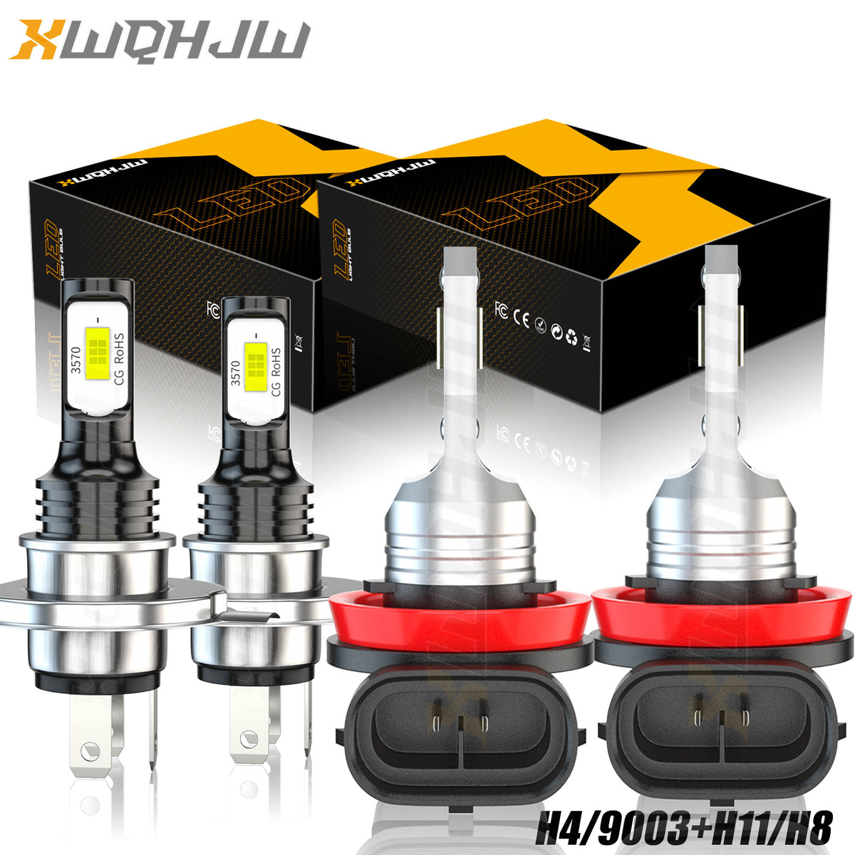 4x Combo LED Bulbs Kit Headlight Foglight White H4/9003+H11/H8 U991