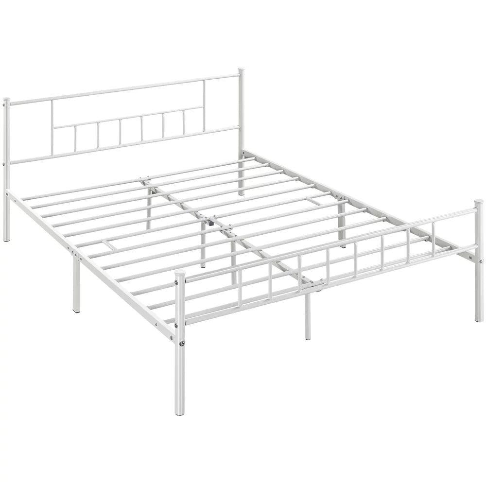 Queen Metal Platform Bed with Spindle Headboard and Footboard, White K835