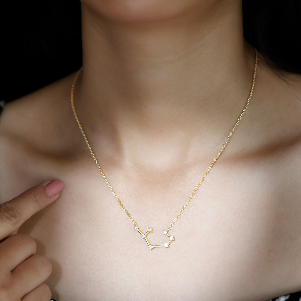 10K Yellow Gold Moissanite Zodiac Sagittarius Constellation Necklace L696
