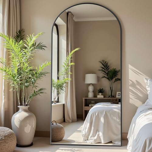 Black 78" Oversized Arched Full Length Floor Mirror with Stand H8087