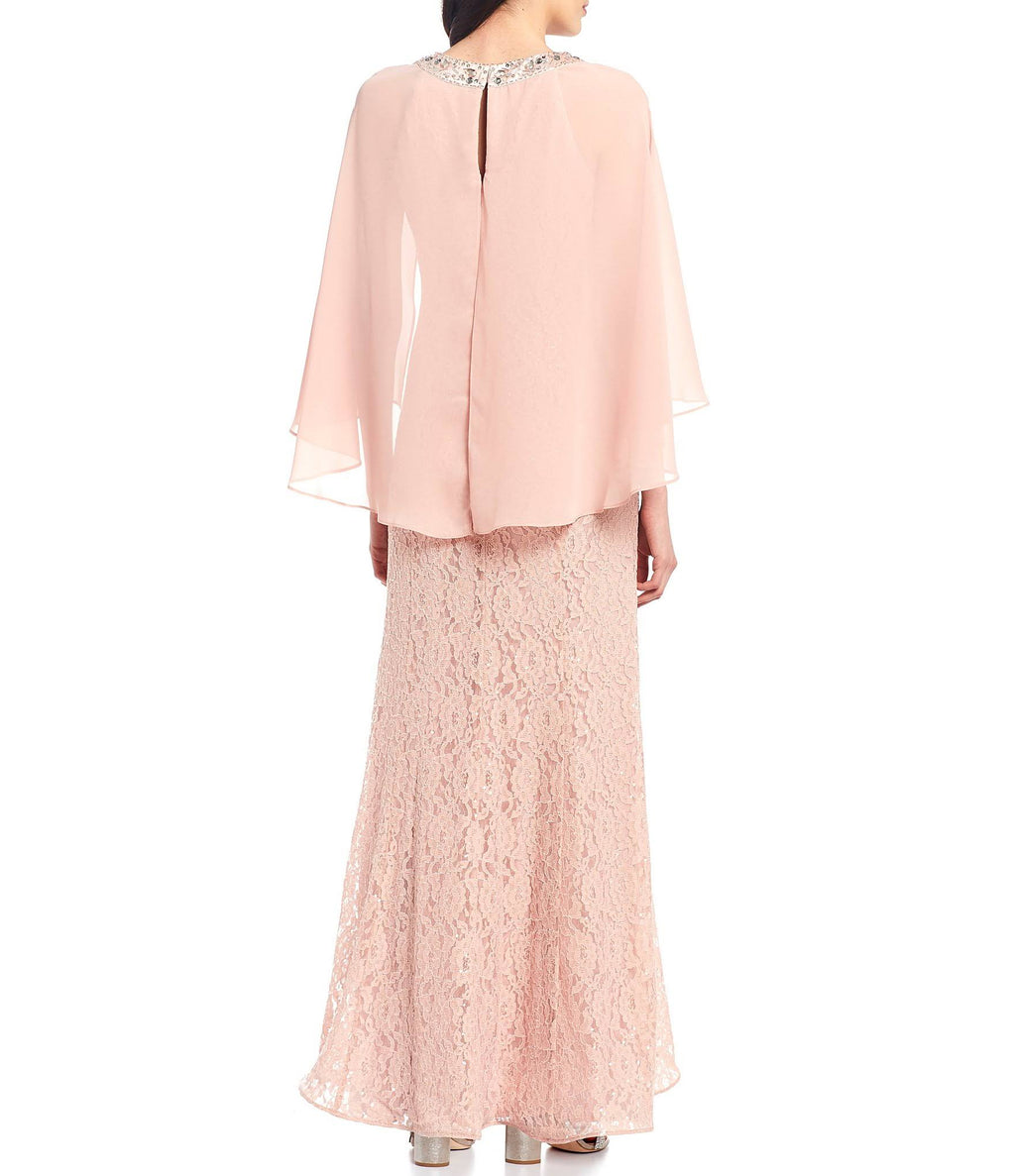 Sequin Lace Chiffon Capelet Gown I93685