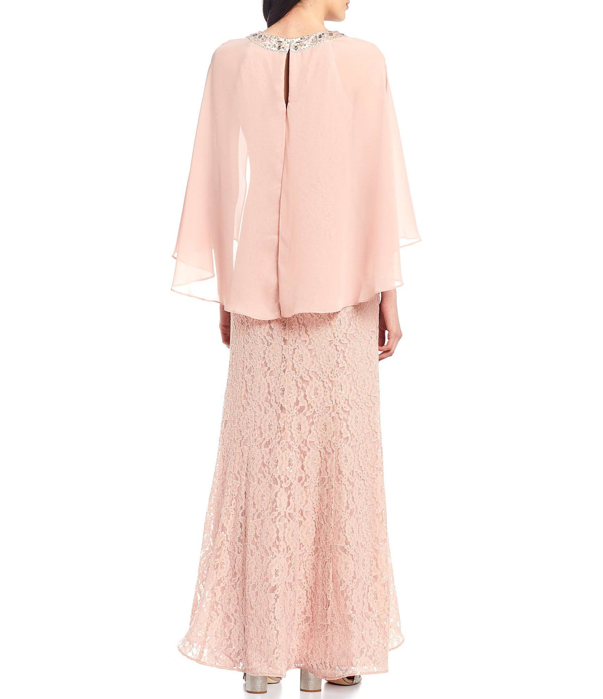 Sequin Lace Chiffon Capelet Gown I93685