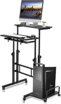 Black Height Adjustable Mobile Standing Desk with Storage Shelf L140210