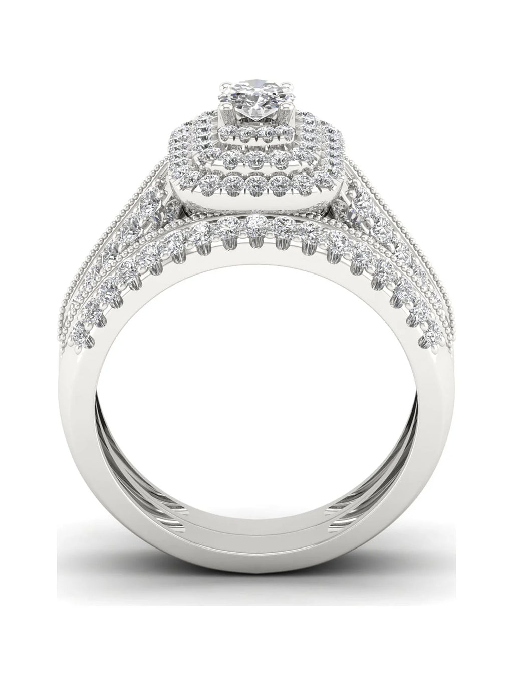 14K White Gold Diamond Halo Engagement Ring Set V871390