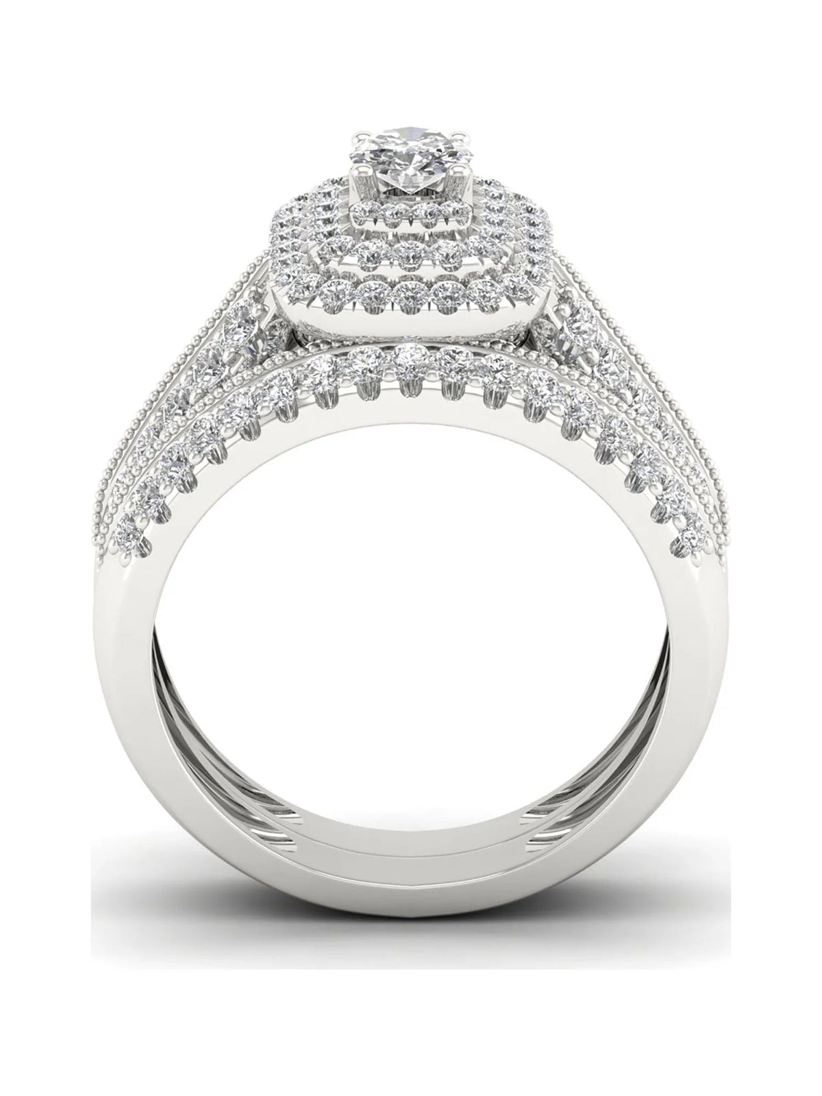14K White Gold Diamond Halo Engagement Ring Set V871390