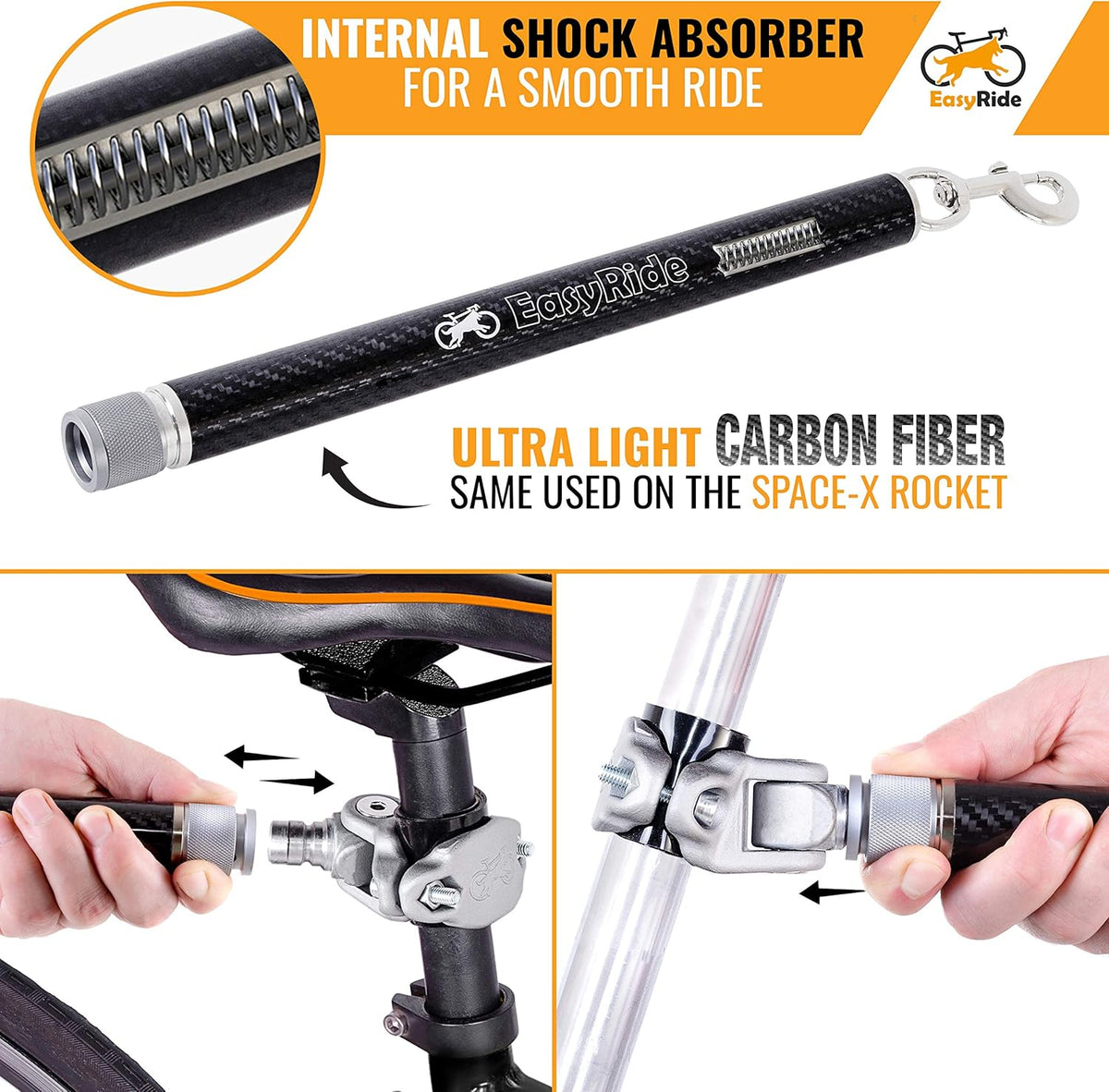 180° Rotating Dog Bike Leash with Shock Absorbers and Quick Attach Mechanism W7935