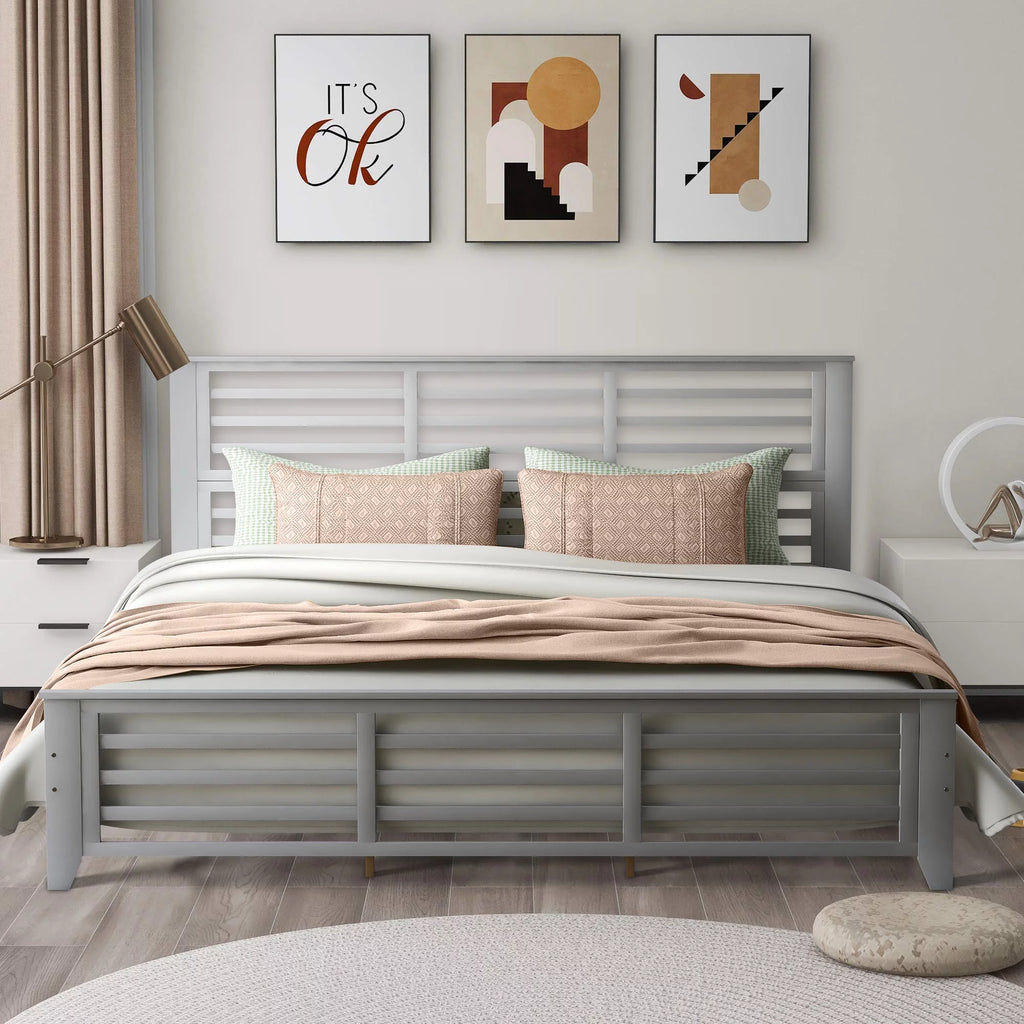 King Size Wood Platform Bed Frame with Headboard Z5493