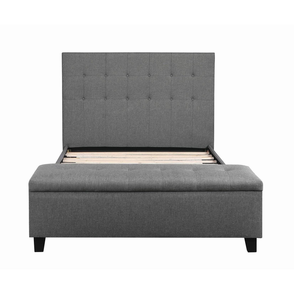 Gray Button Tufted Bed with Attached Storage Bench F5197