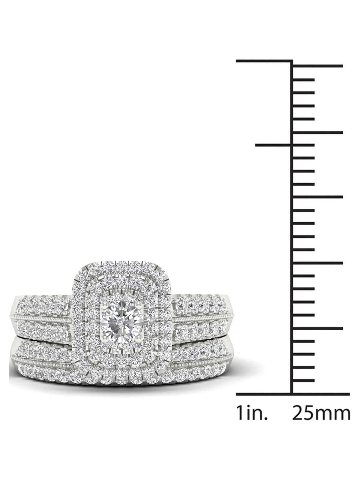 14K White Gold Diamond Halo Engagement Ring Set V871390