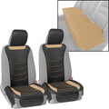 Beige Faux Leather Full Set Car Seat Covers with Rear Bench N273856