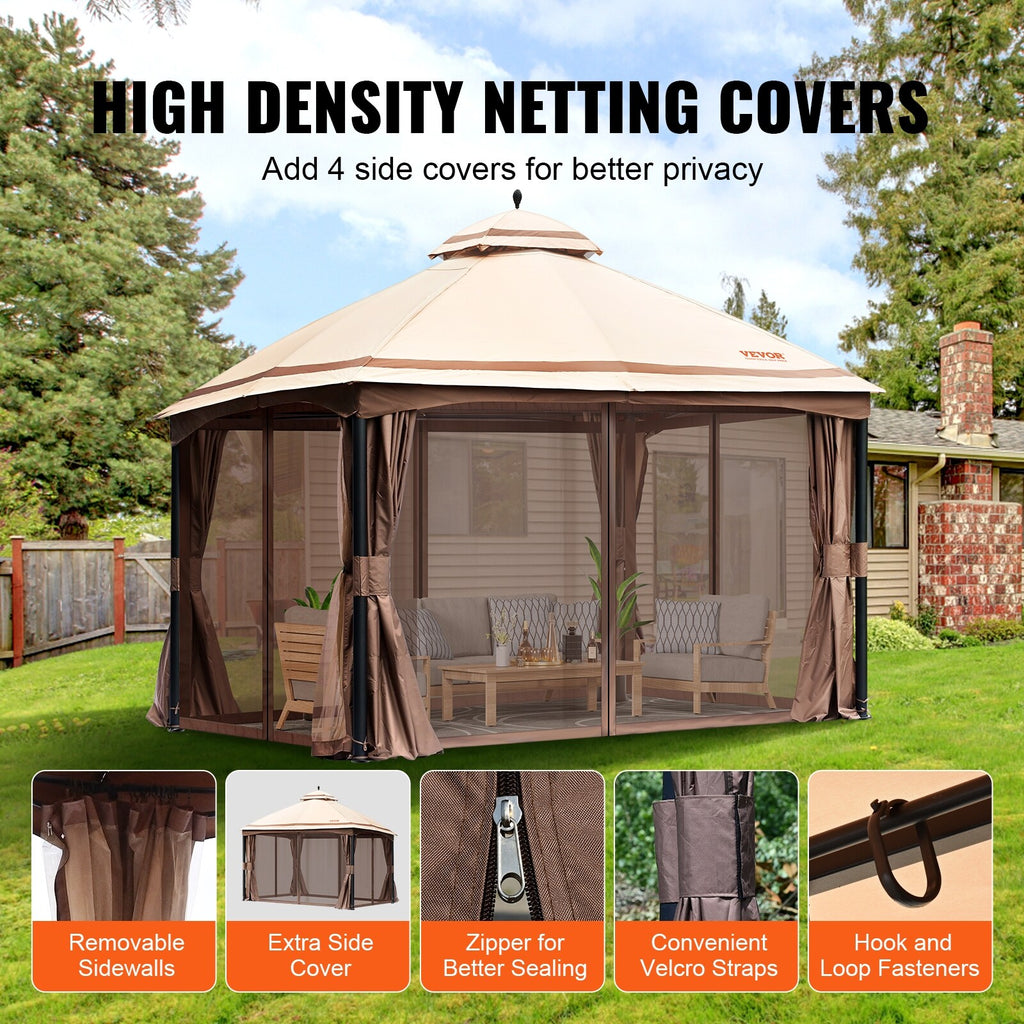 10x13ft Patio Gazebo with Mosquito Net, Metal Frame Q1346