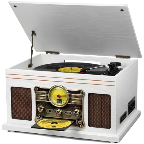 Mahogany Bluetooth Turntable with Speakers V7672