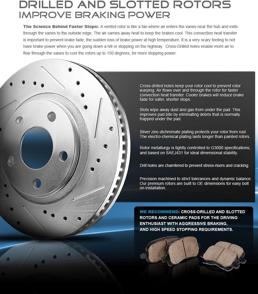 Powder Coated Red Calipers with Drilled Slotted Rotors and Ceramic Brake Pads E9761