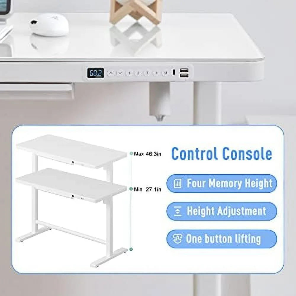 Electric Height Adjustable Standing Desk with Glass Top C7733