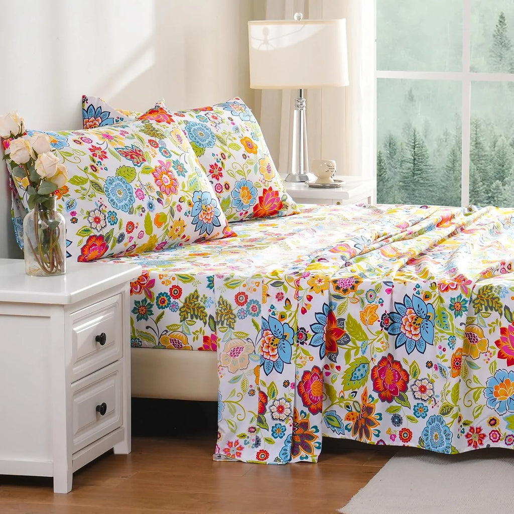 Queen Size 4 Piece Microfiber Floral Bed Sheets L277