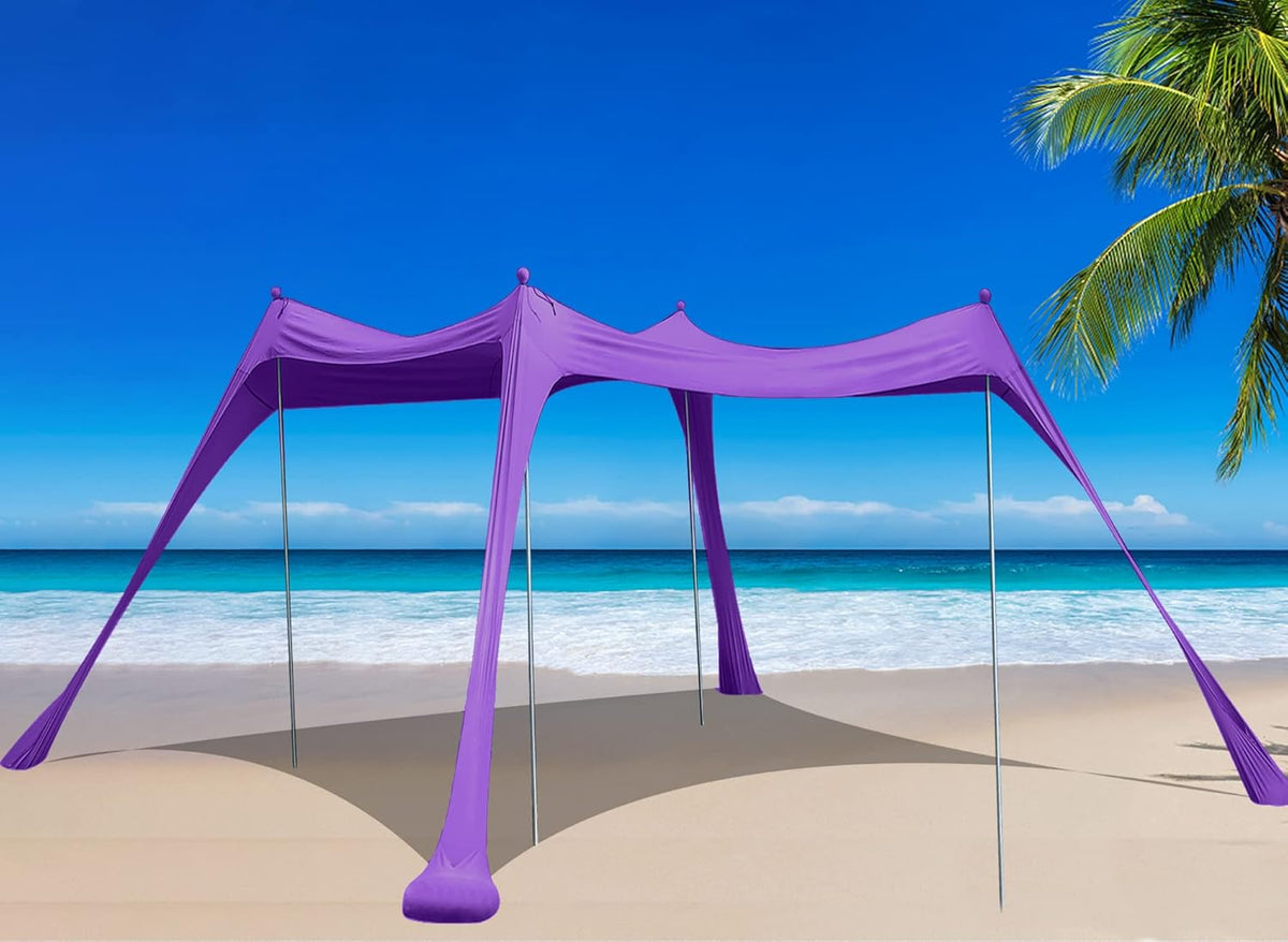 Family Beach Tent Sunshade Canopy Pop Up Sun Shelter 4 Pole with Carry Bag Q488939