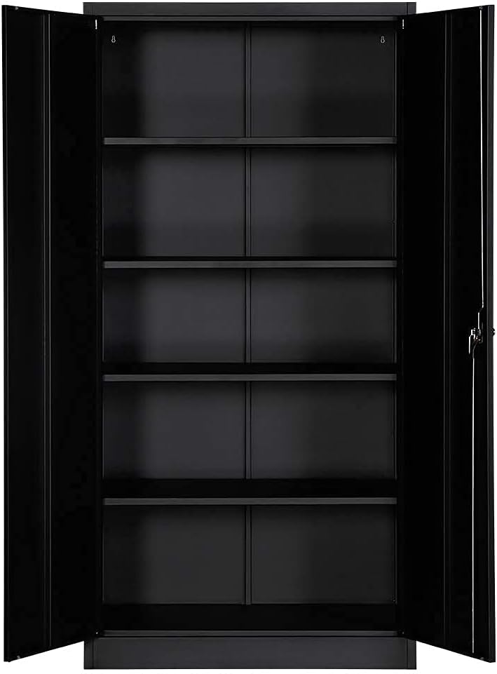 Black 70.8 H Metal Storage Cabinet with 4 Adjustable Shelf and 2 Locking Doors U7395