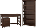 54W Computer Desk with Storage, 2 Drawer Mobile File Cabinet and 5 Shelf Bookcase in Bing Cherry V746584