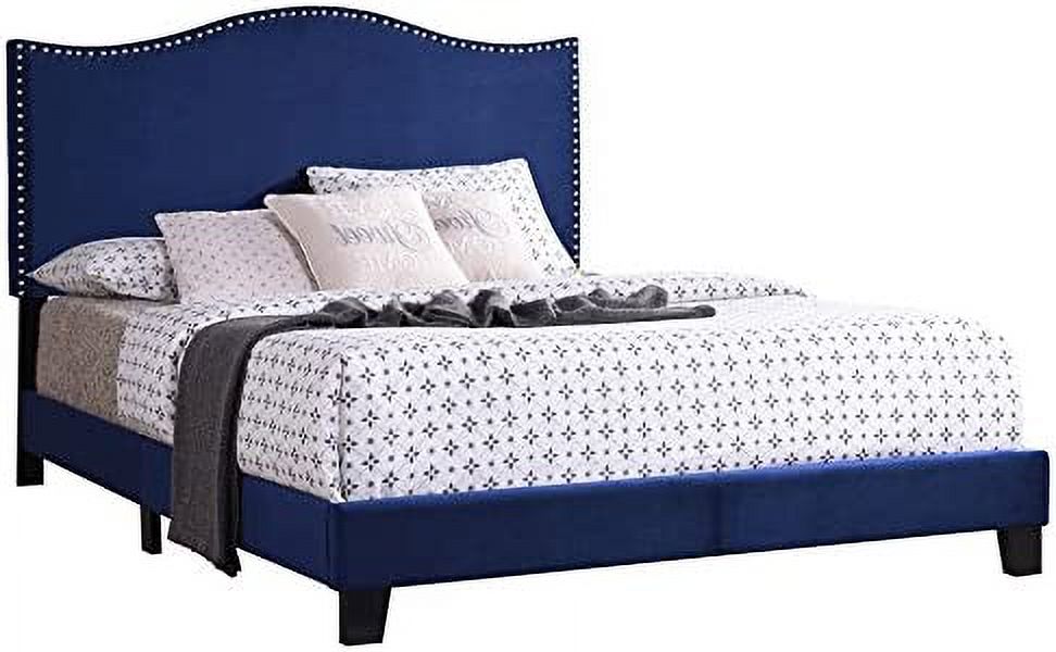 Blue Velvet King Size Upholstered Panel Bed C2369