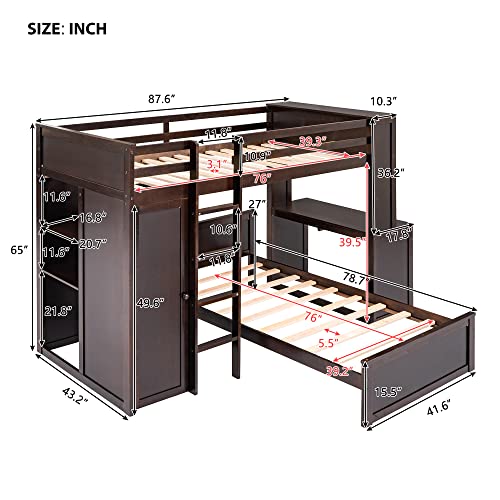 Twin Over Twin Solid Wood Bunk Bed with Storage M76522