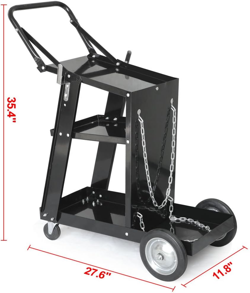Black Heavy Duty Rolling Welding Cart with Wheels and Tank Storage Z625