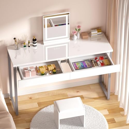 White Vanity Desk with 2 Drawers F584