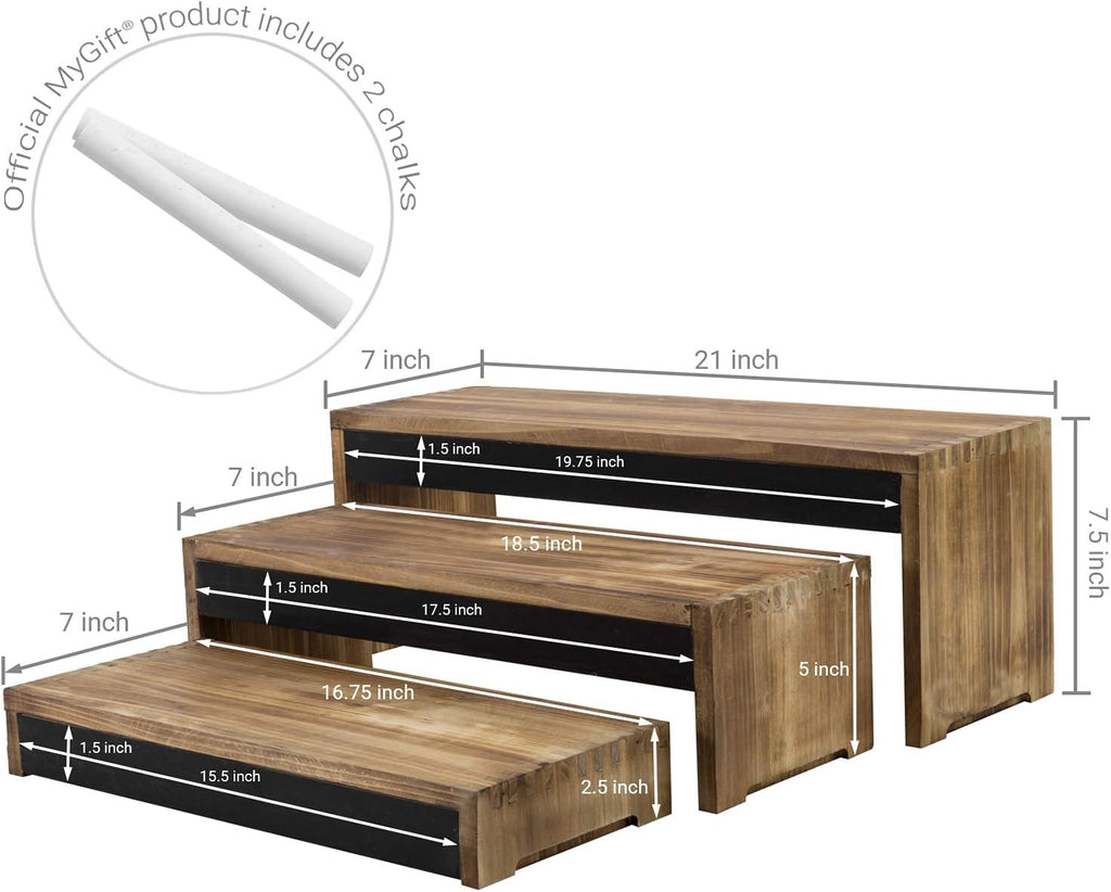 3-Tier Burnt Dark Brown Wood Cake Stand with Chalkboard Panels X626