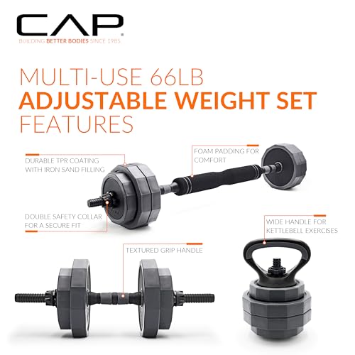 66 lb Adjustable Dumbbell, Barbell & Kettlebell Weight Set C375195