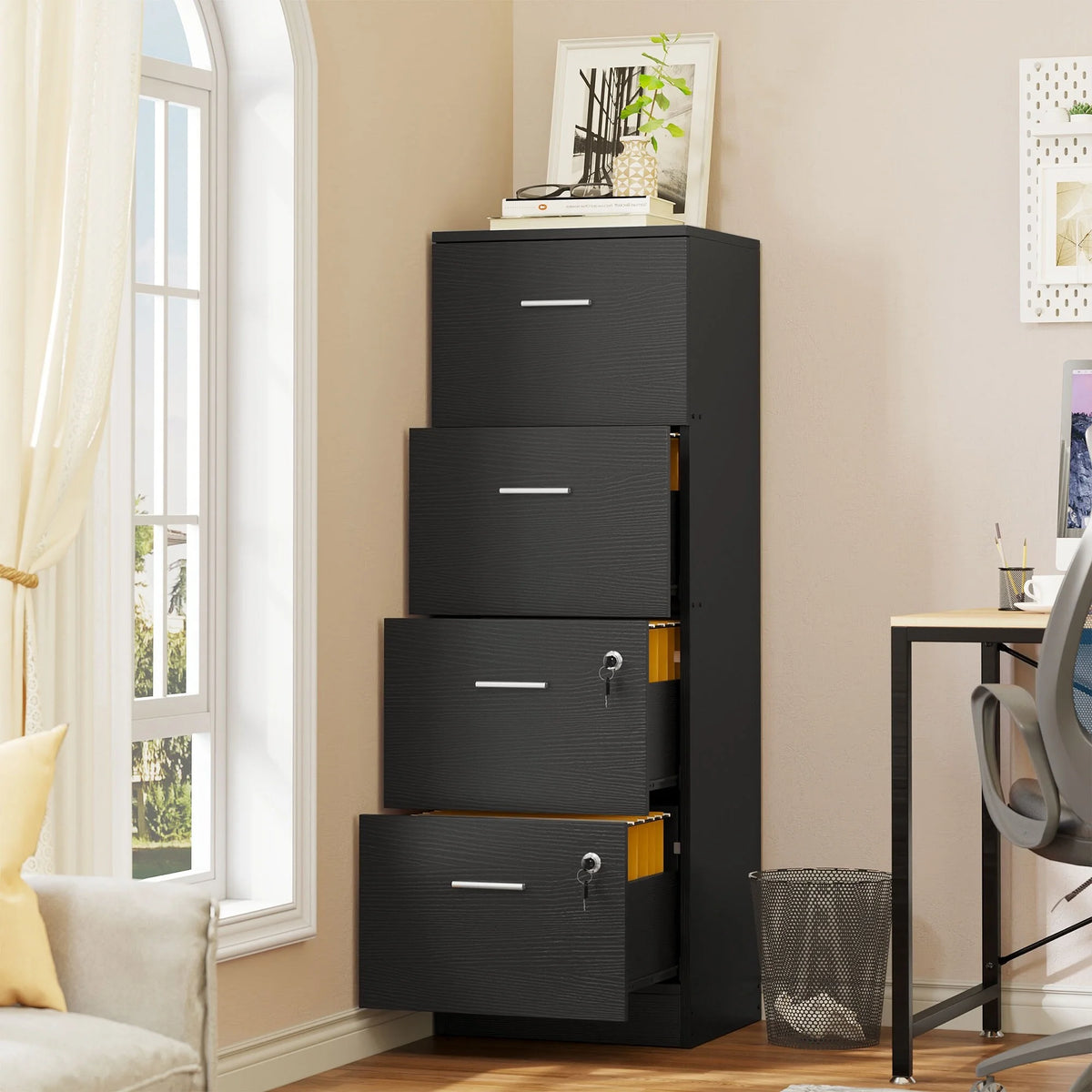 Black 4 Drawers Lockable File Cabinet R338713