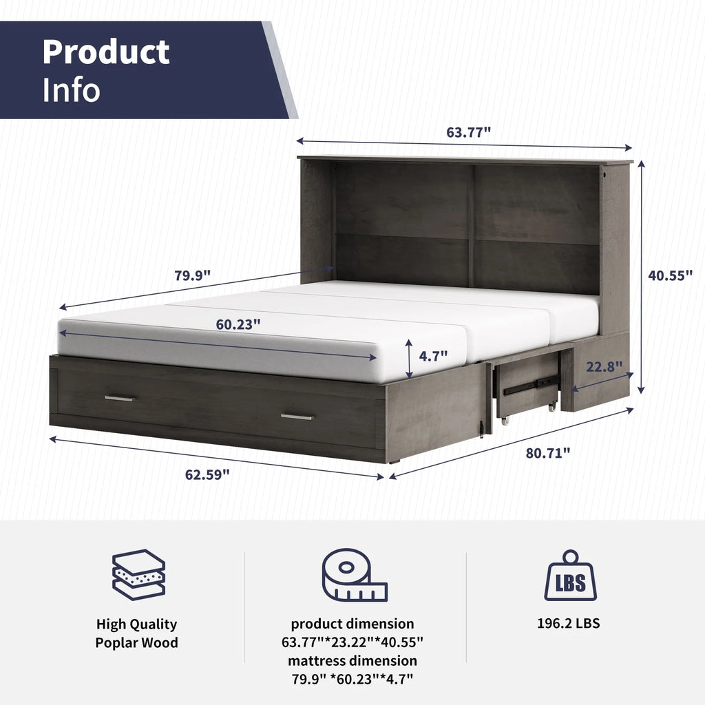 Queen Size Grey Murphy Cabinet Bed with USB Charging Station A36928