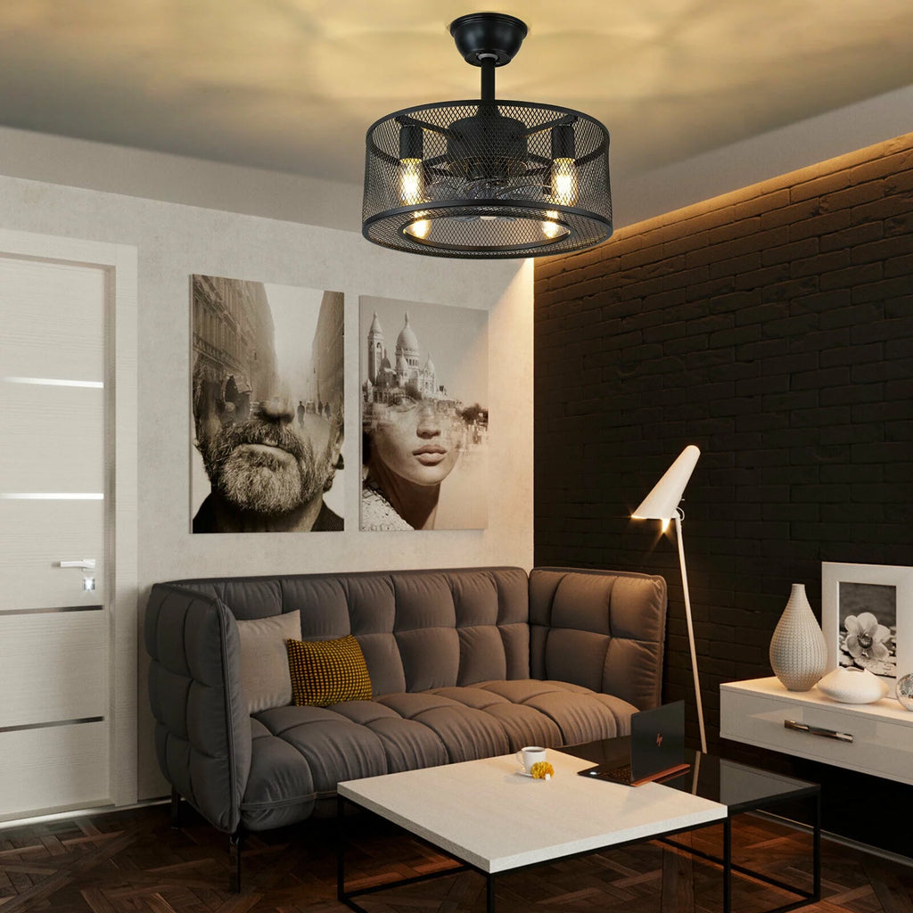 Caged Ceiling Fan Light with Remote R253895
