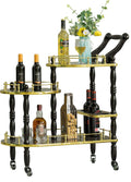 Wood 3 Tier Serving Bar Cart with Rolling Wheels M95845