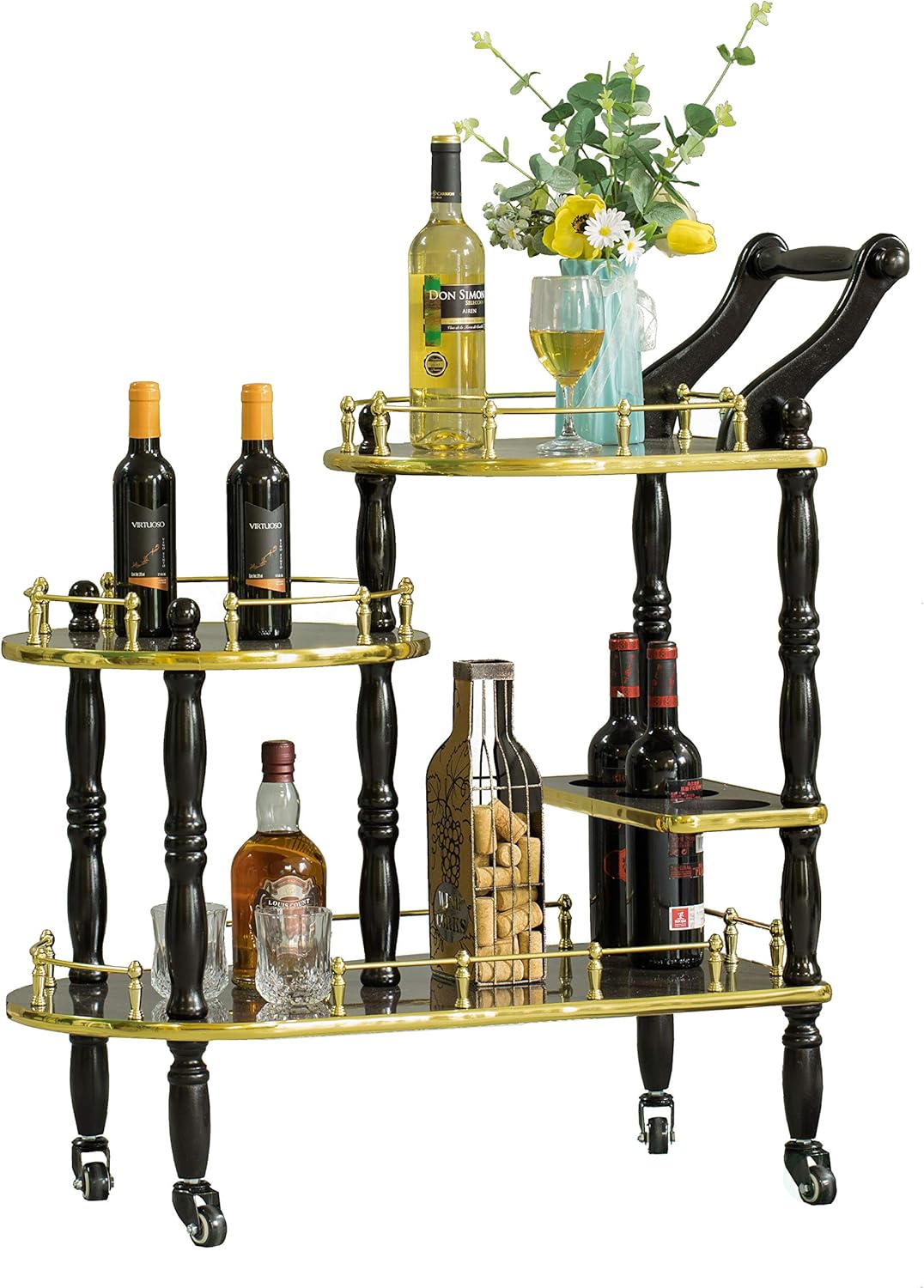 Wood 3 Tier Serving Bar Cart with Rolling Wheels M95845