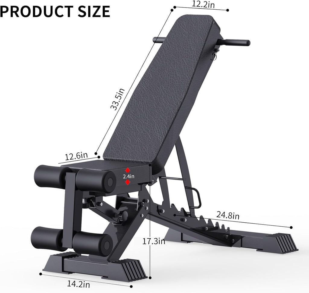 Adjustable Weight Bench, 1100 LB Capacity Heavy-duty Foldable Flat/Incline/Decline Exercise Bench N291