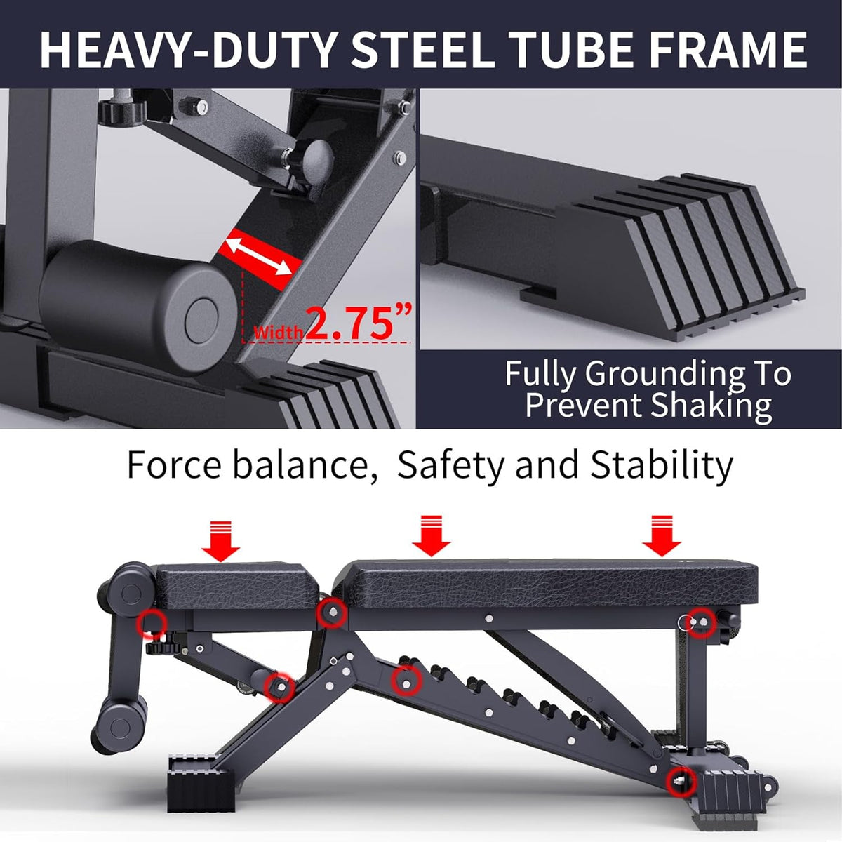 Adjustable Weight Bench, 1100 LB Capacity Heavy-duty Foldable Flat/Incline/Decline Exercise Bench N291