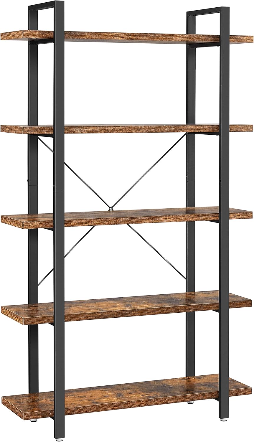 5-Tier Rustic Brown and Black Bookshelf R191