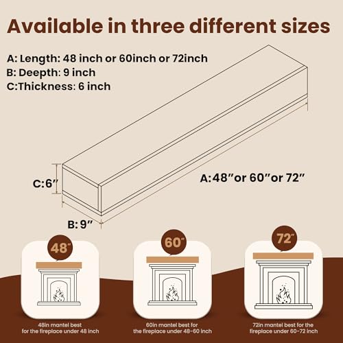 Oak Floating Mantel Shelf 60 X 9 X 6 inch T582854