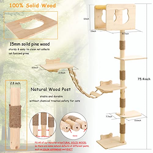 75 Inch Solid Wood Cat Tree B879
