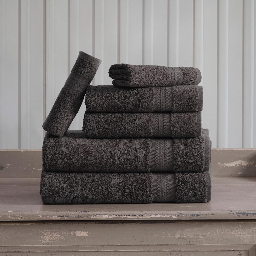 6 Piece Towel Set, 2 Bath Towels 2 Hand Towels 2 Washcloths, Grey M978
