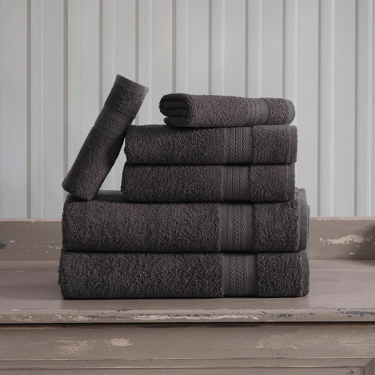 6 Piece Towel Set, 2 Bath Towels 2 Hand Towels 2 Washcloths, Grey M978