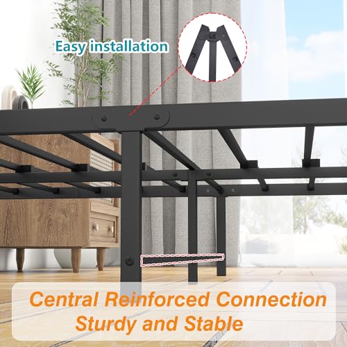 Gray Queen Size Metal Platform Bed Frame with Storage Headboard H88851