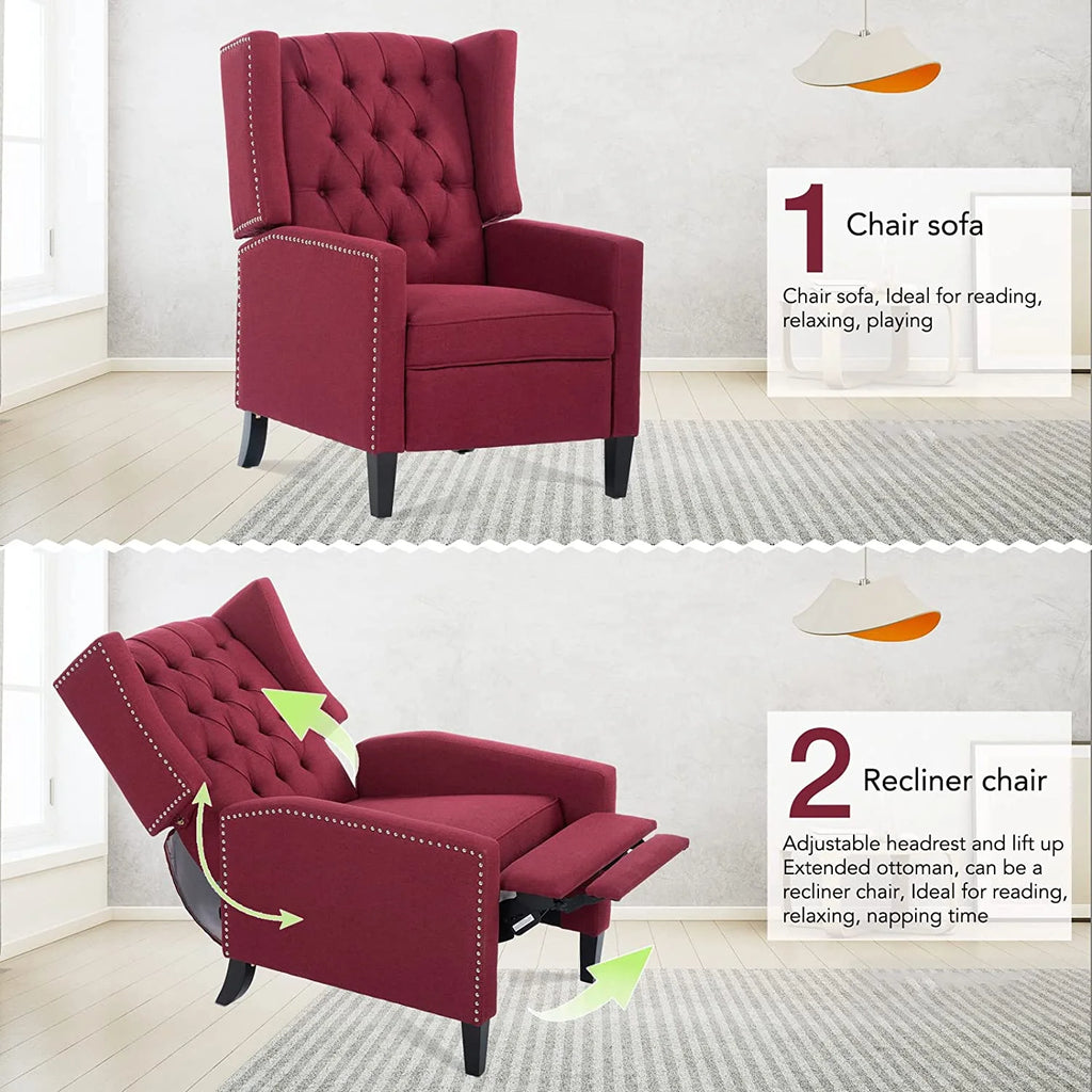 Blue Tufted Fabric Push Back Arm Recliner K228