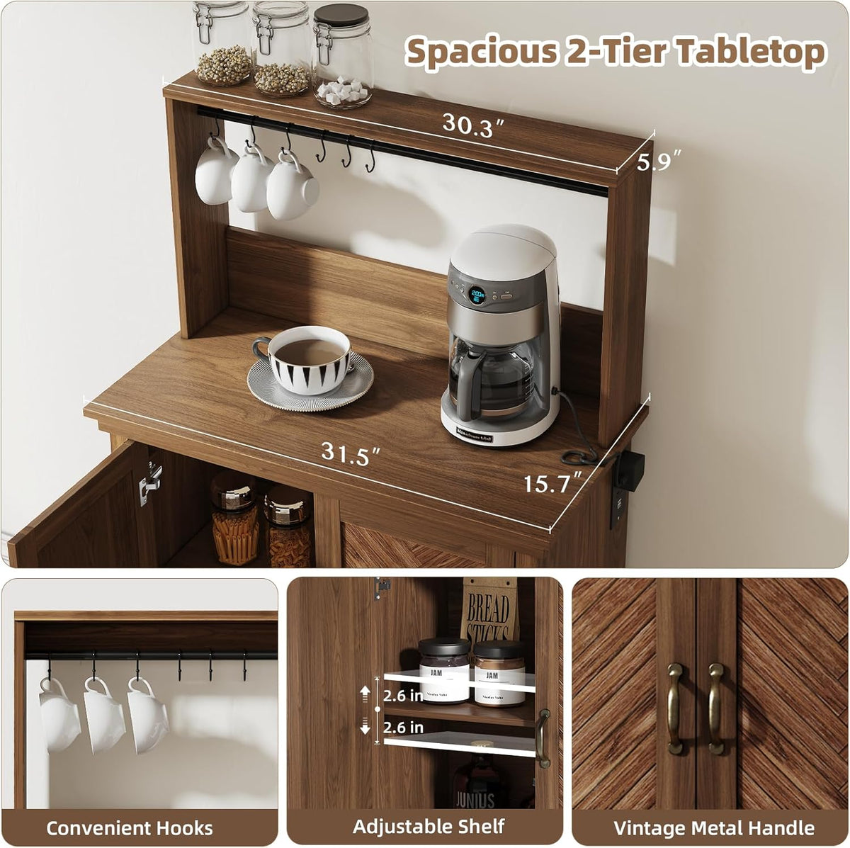 Walnut Coffee Bar Cabinet with Storage J7478
