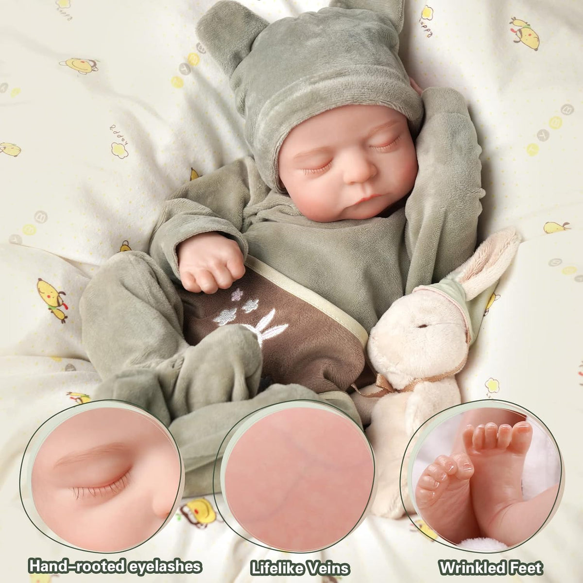 17-Inch Soft Cloth Body Realistic Newborn Sleeping Baby Doll L7869