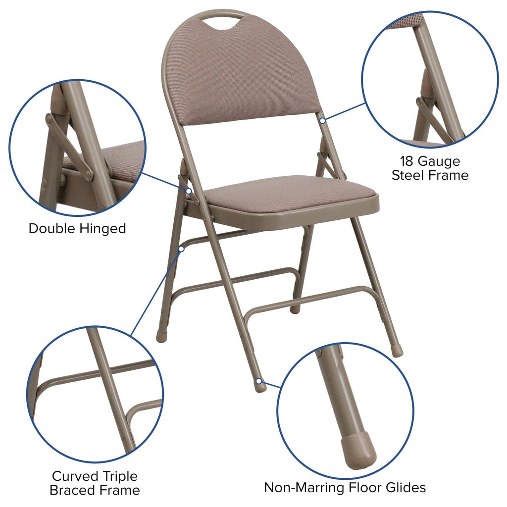 Beige Fabric Metal Folding Chair P425745