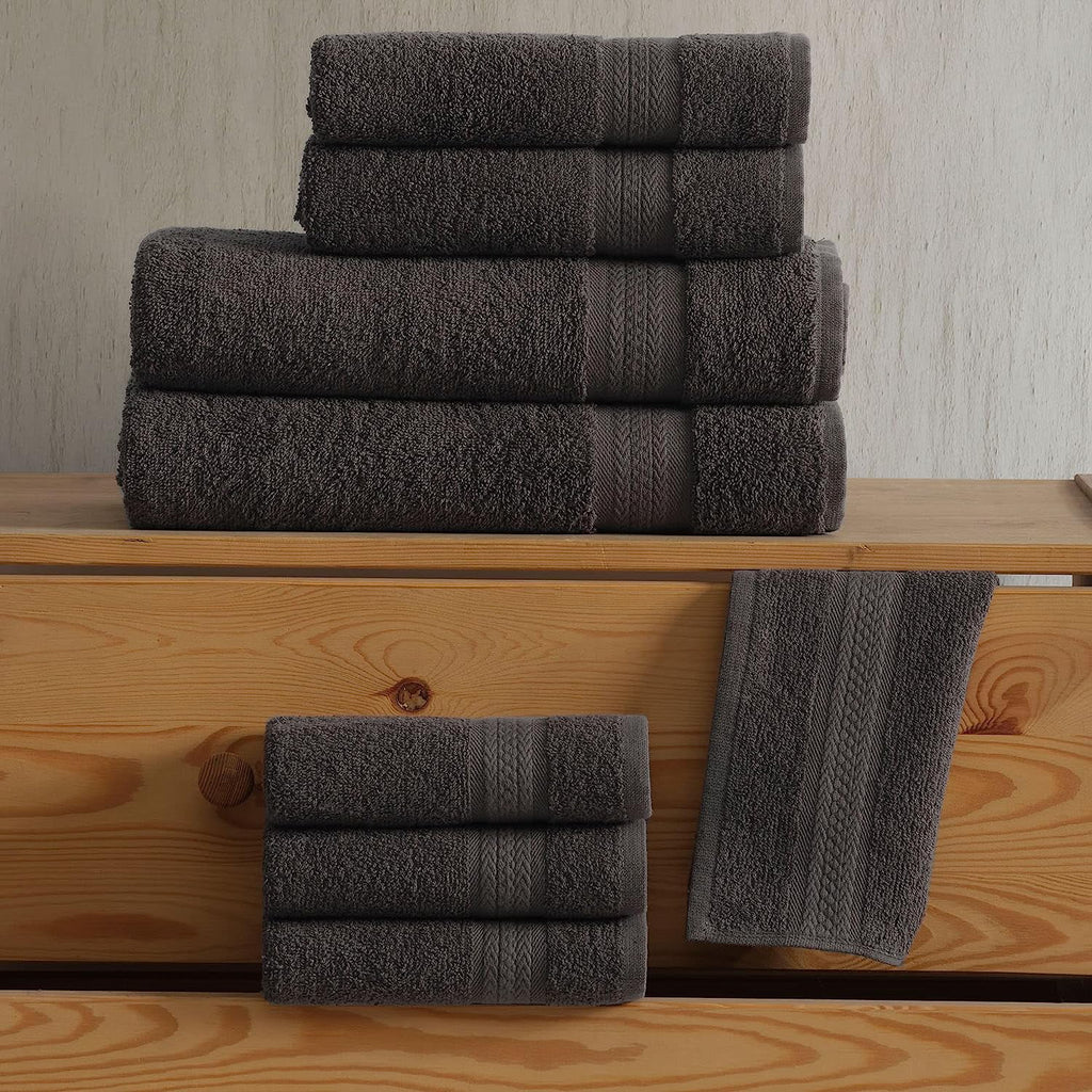 6 Piece Towel Set, 2 Bath Towels 2 Hand Towels 2 Washcloths, Grey M978